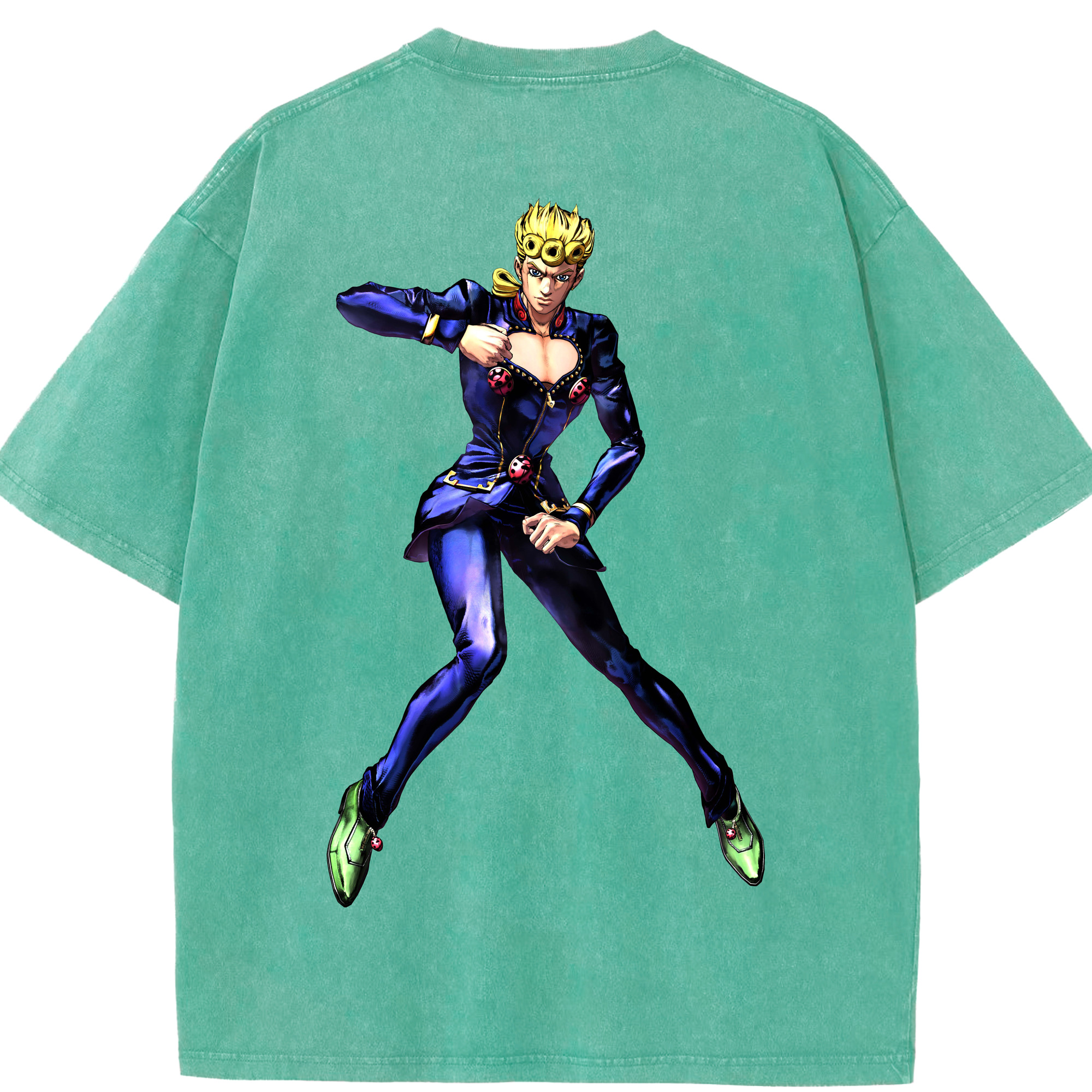 （画像用） ジョジョの奇妙な冒険 ジョルノ?ジョバァーナ JoJo's Bizarre Adventure Giorno Giovanna 綿100% ヴィンテージ風 半袖Tシャツ（背面プリント）